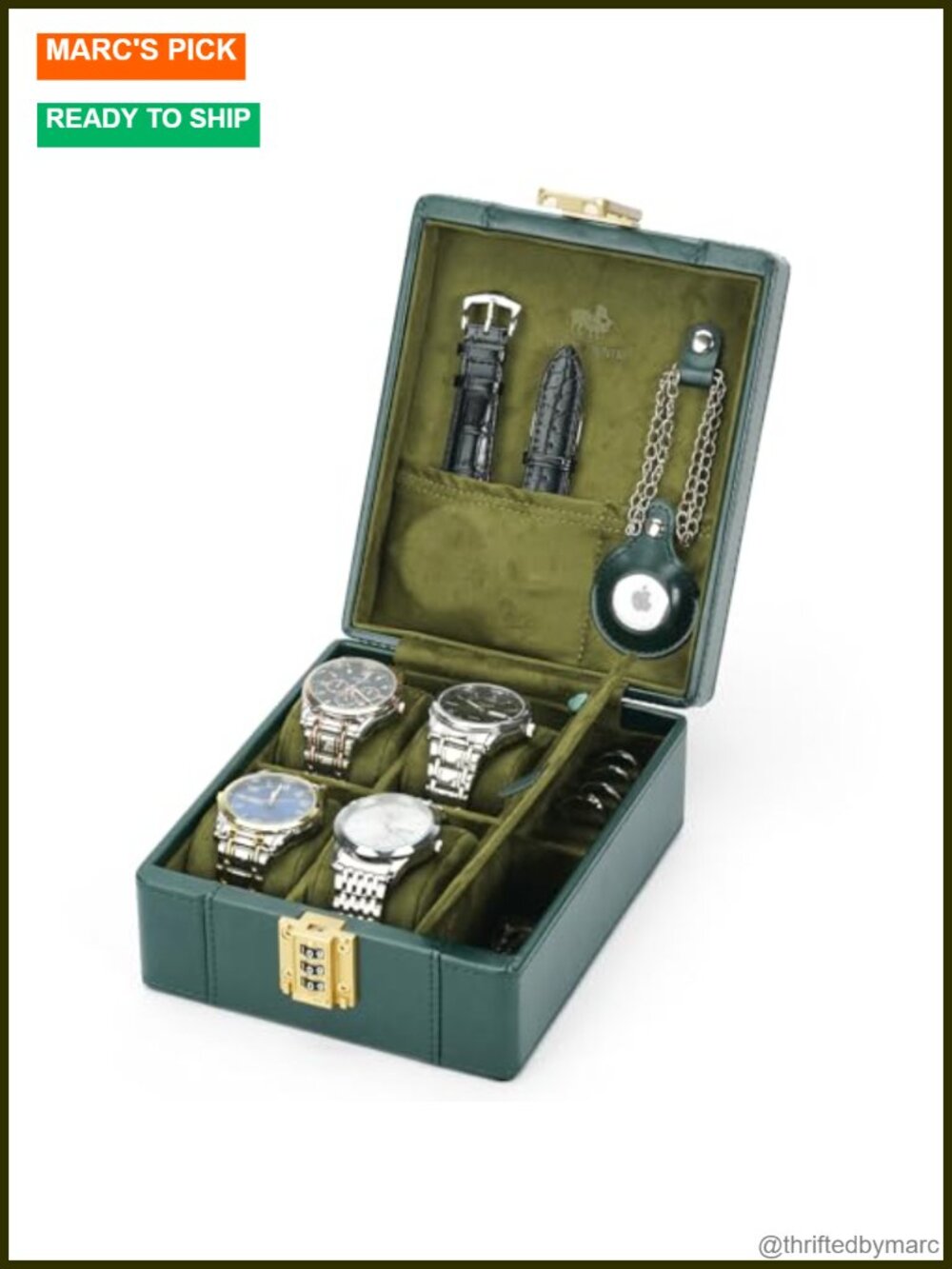 BISON DENIM 4 Watch Travel Case PU Leather Lock Box Jewelry Organizer Gift